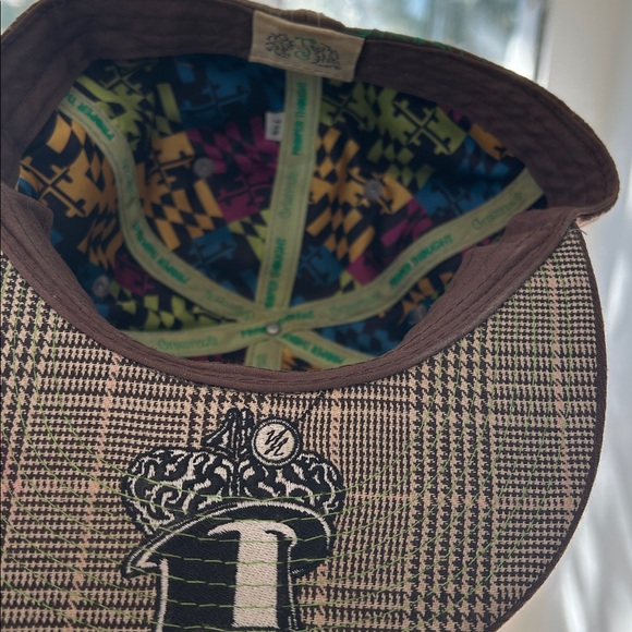 GRASSROOTS X PROPER THOUGHT Check Plaid Brown Green Embroidered Fitted Hat 7.5 - Picture 2 of 6